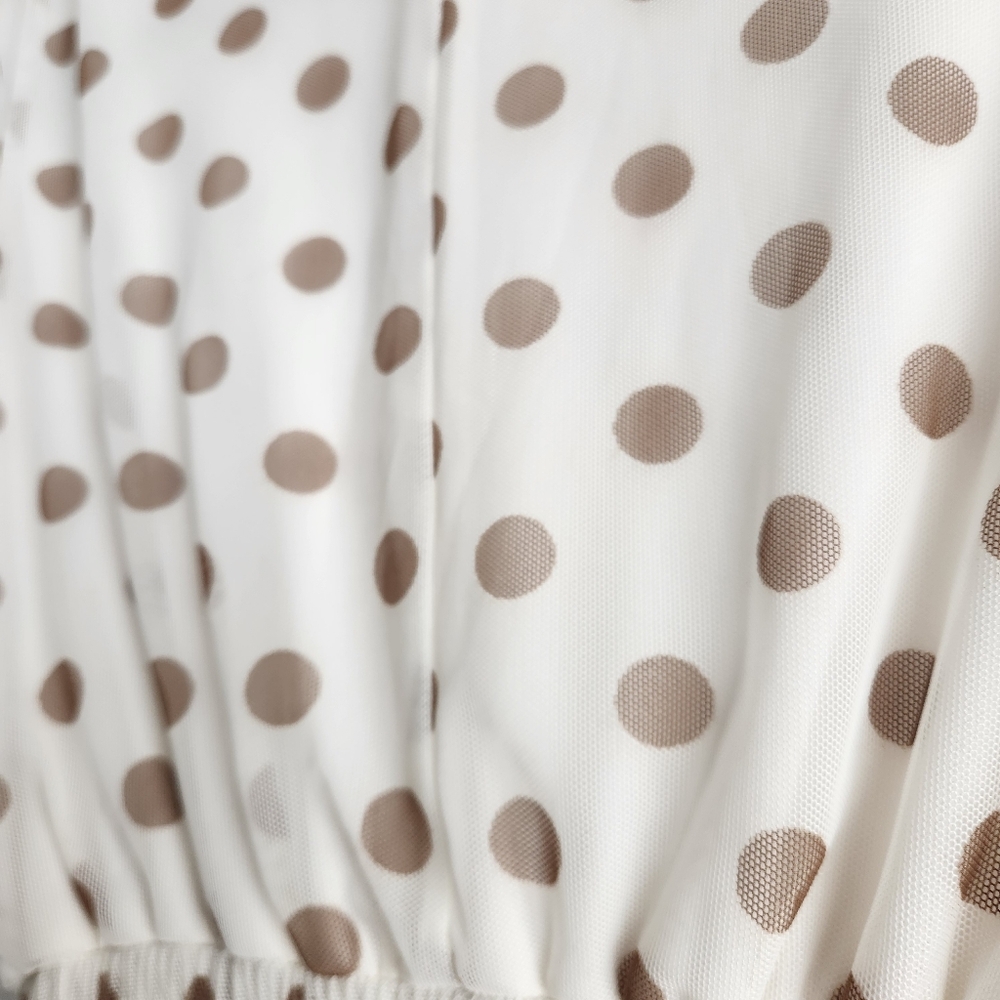 KATE AND LILY Cream Tan Polka Dot V Neck Smocked Waist Knee Length Sundress 6 - Picture 5 of 7